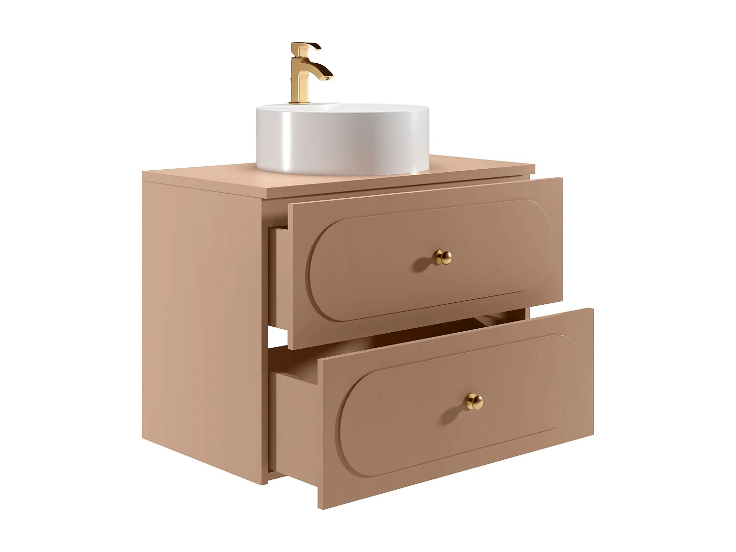 Meuble de salle de bain suspendu  avec vasque à poser ronde - Vieux rose - 80 cm - SATOBAL