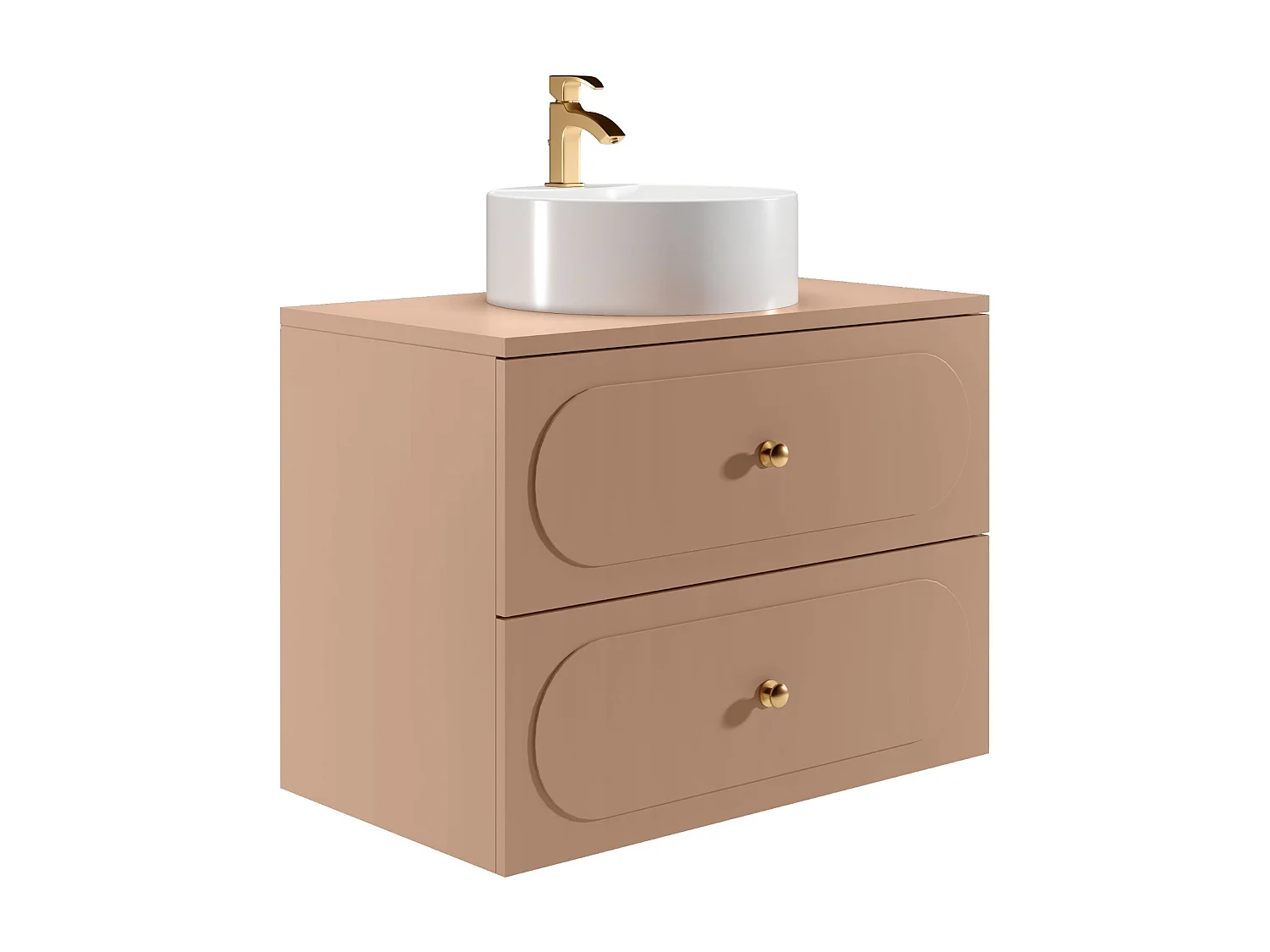 Meuble de salle de bain suspendu  avec vasque à poser ronde - Vieux rose - 80 cm - SATOBAL