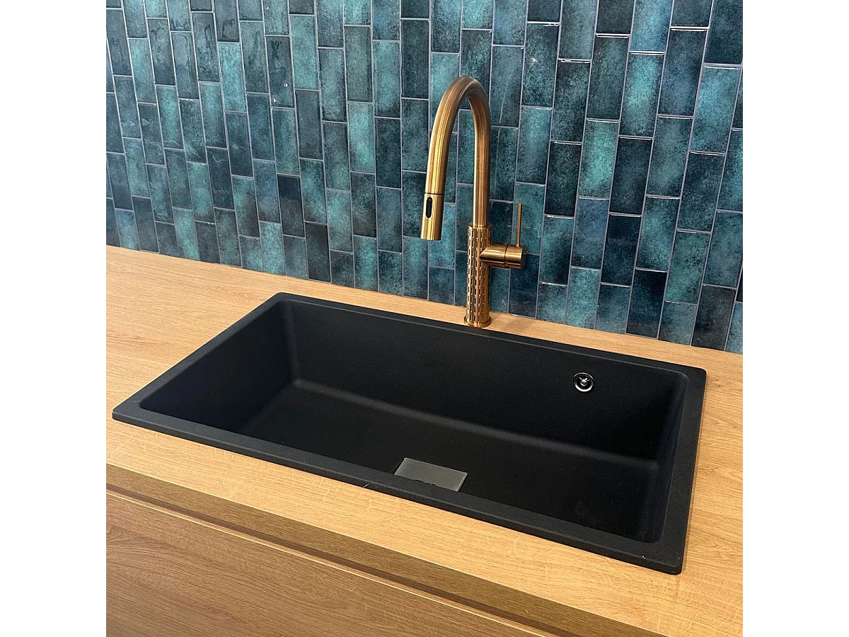 Carrit Spüle 1 großes Becken allein 78x43.5 Granit schwarz Essebagno