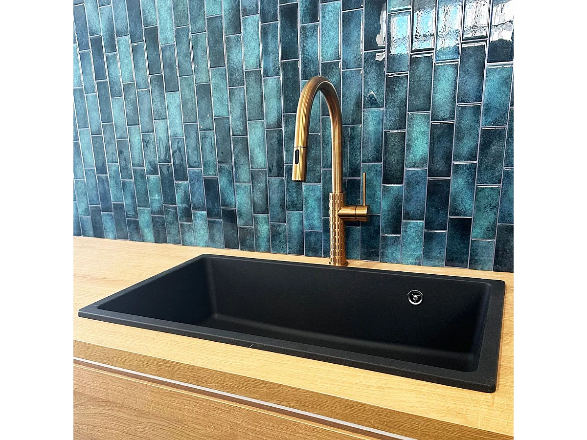 Carrit Spüle 1 großes Becken allein 78x43.5 Granit schwarz Essebagno