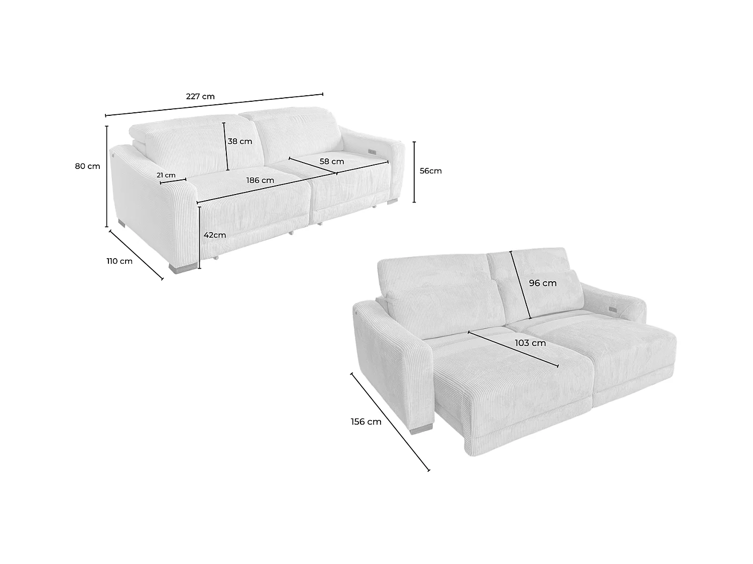 Canapé - blanc crème Velours côtelé - KIANA