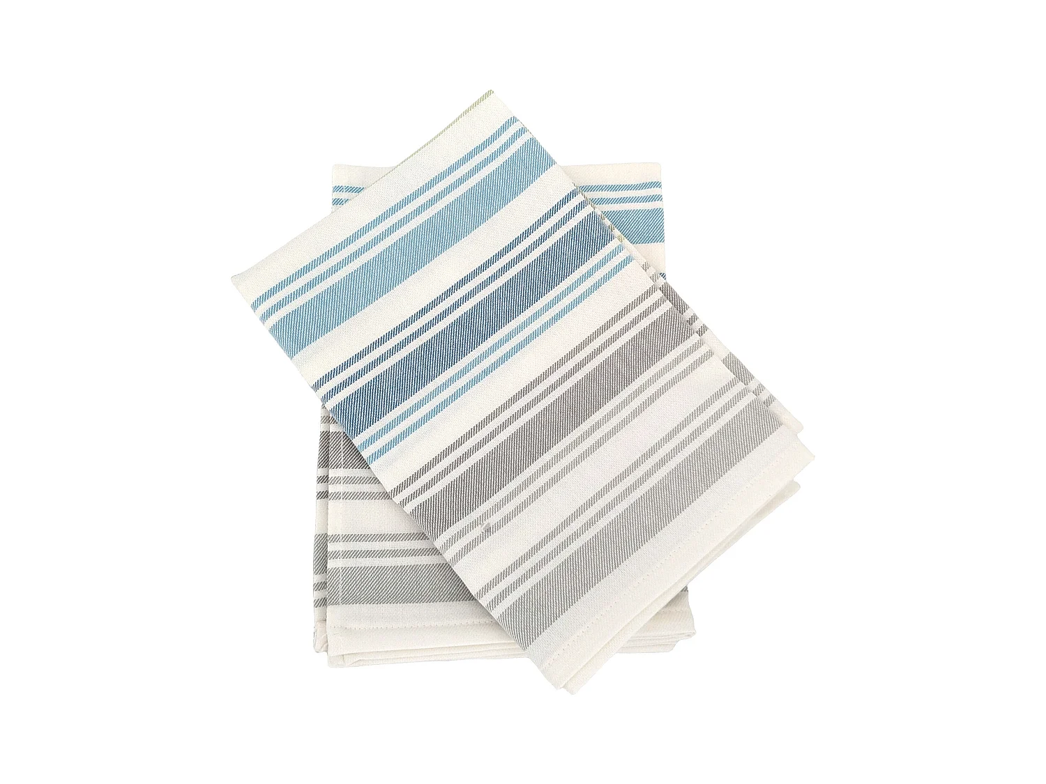 Lot de 2 torchons de cuisine toile 50x70 cm collection LINE bleu/vert