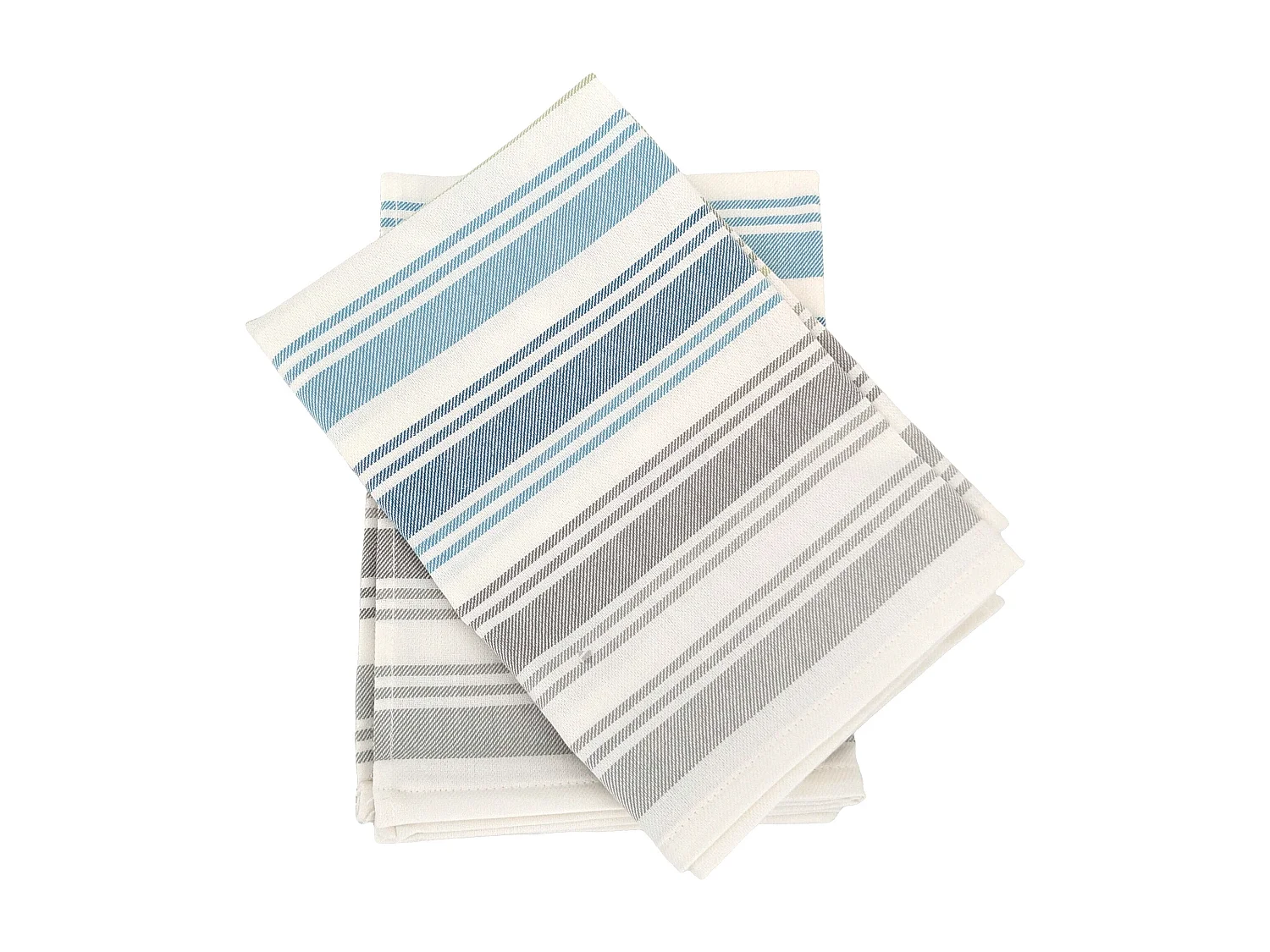 Lot de 2 torchons de cuisine toile 50x70 cm collection LINE bleu/vert