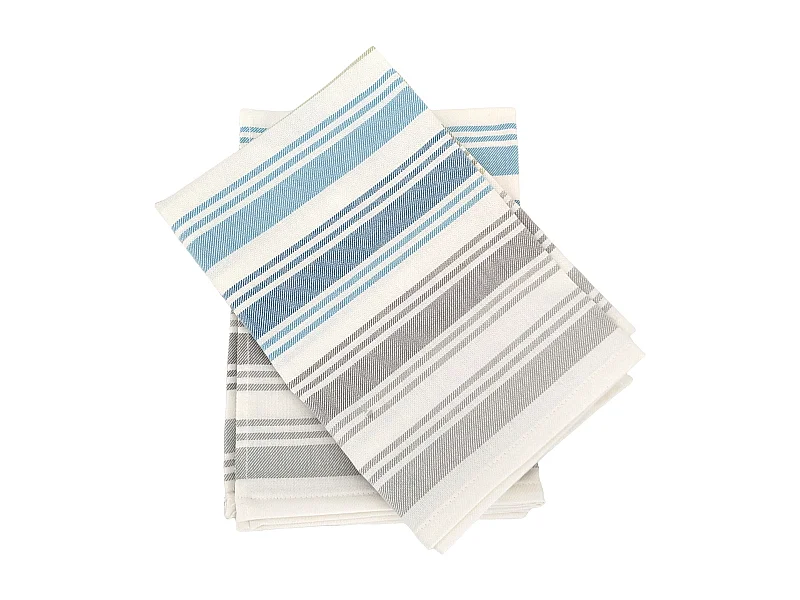 Lot de 2 torchons de cuisine toile 50x70 cm collection LINE bleu/vert