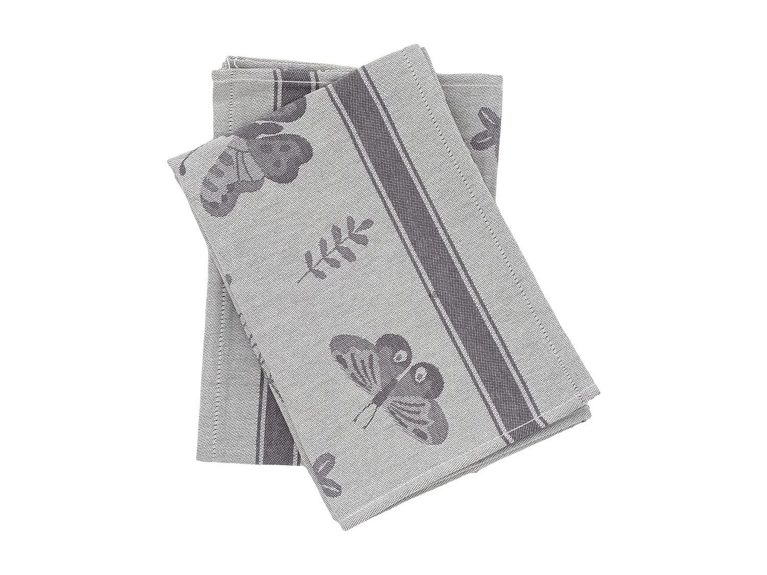 Lot de 2 torchons de cuisine toile collection WINGS 50x70 cm gris