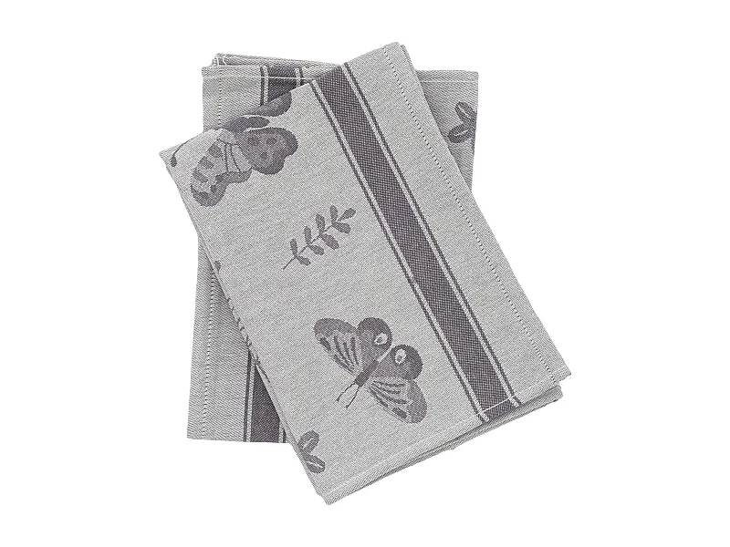 Lot de 2 torchons de cuisine toile collection WINGS 50x70 cm gris