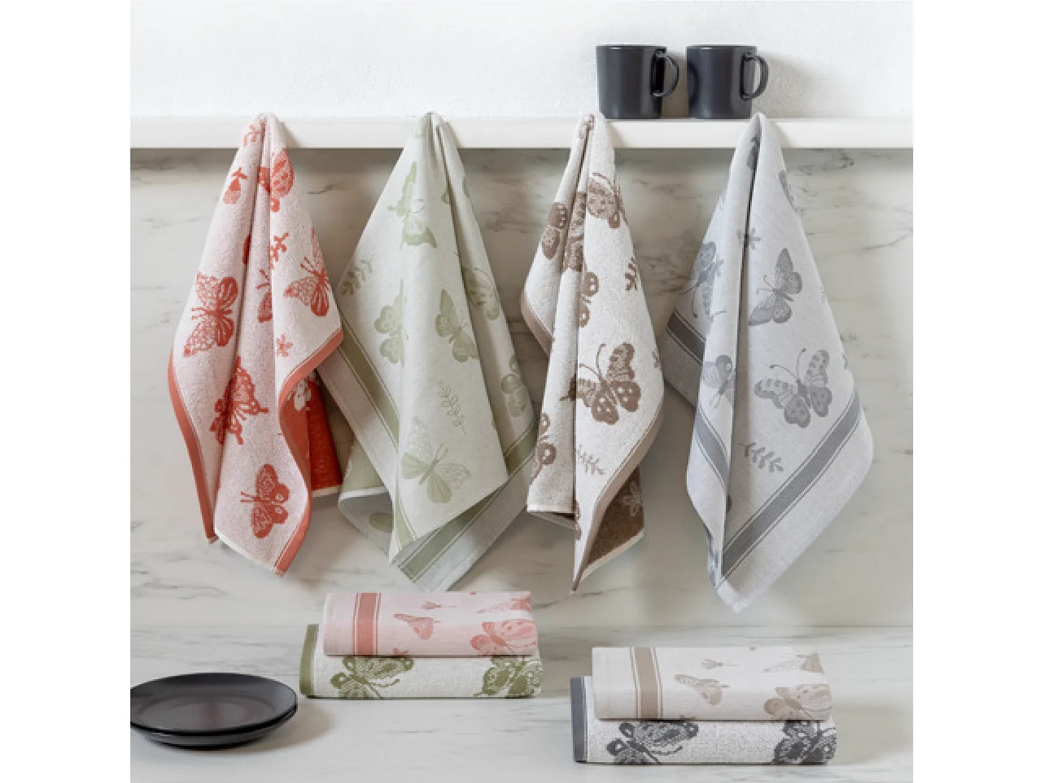 Lot de 2 torchons de cuisine toile collection WINGS 50x70 cm orange