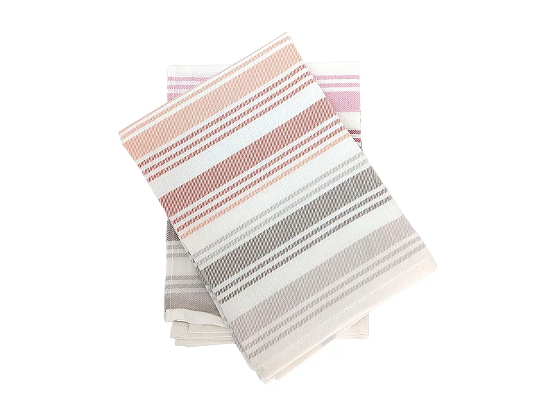 Lot de 2 torchons de cuisine toile 50x70 cm LINE rose/orange