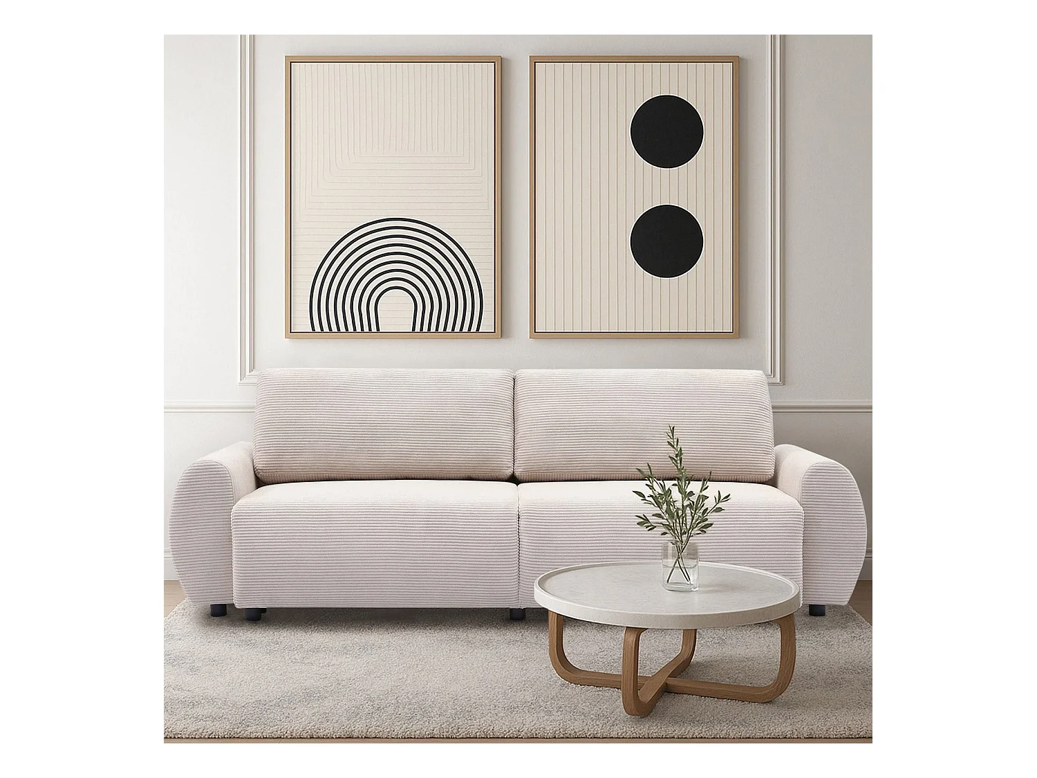 Canapé convertible 3 places Traviata Velours côtelé Beige