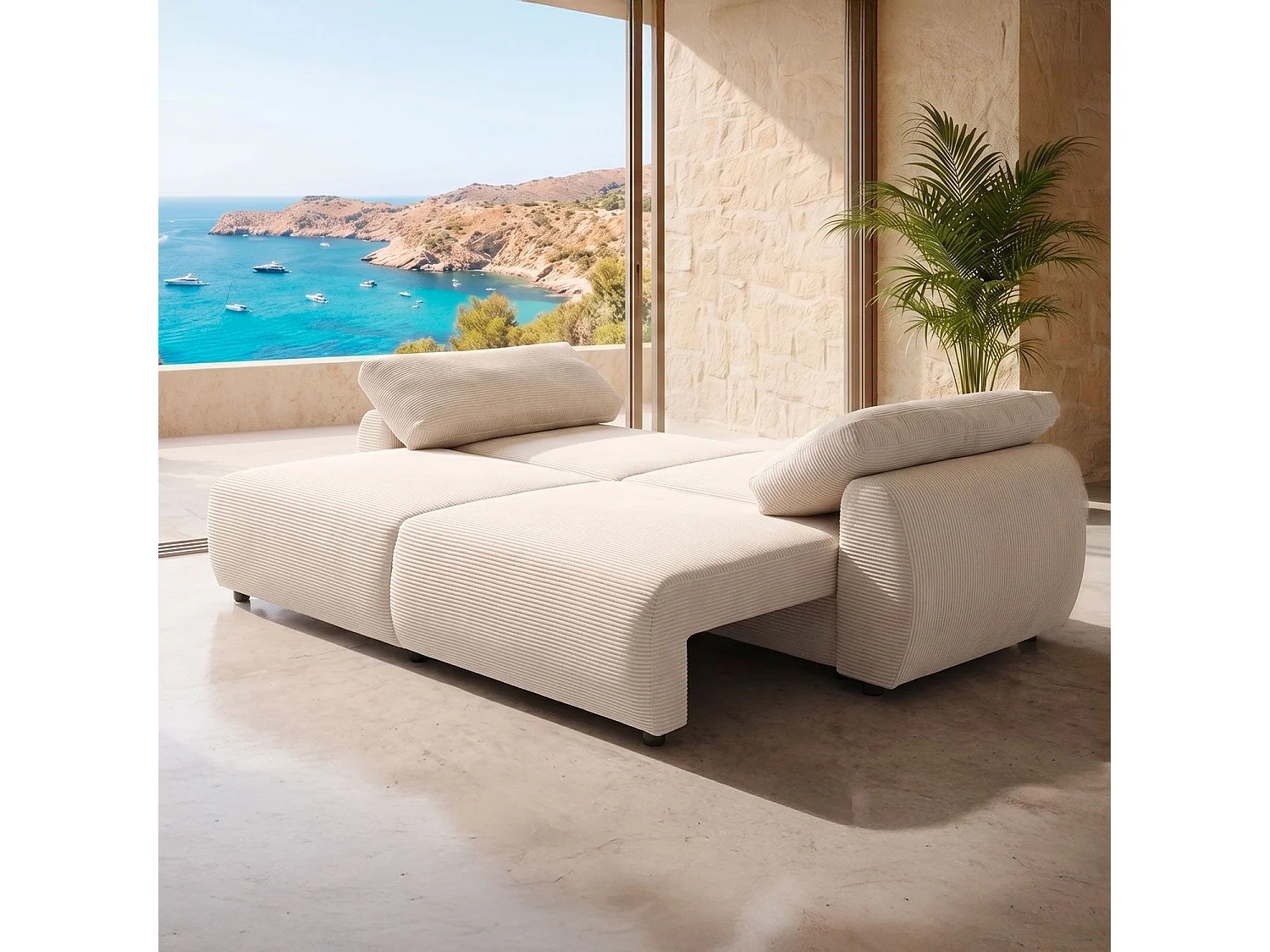 Canapé convertible 3 places Traviata Velours côtelé Beige