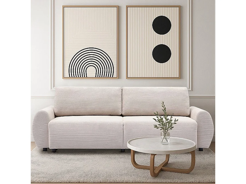 Canapé convertible 3 places Traviata Velours côtelé Beige