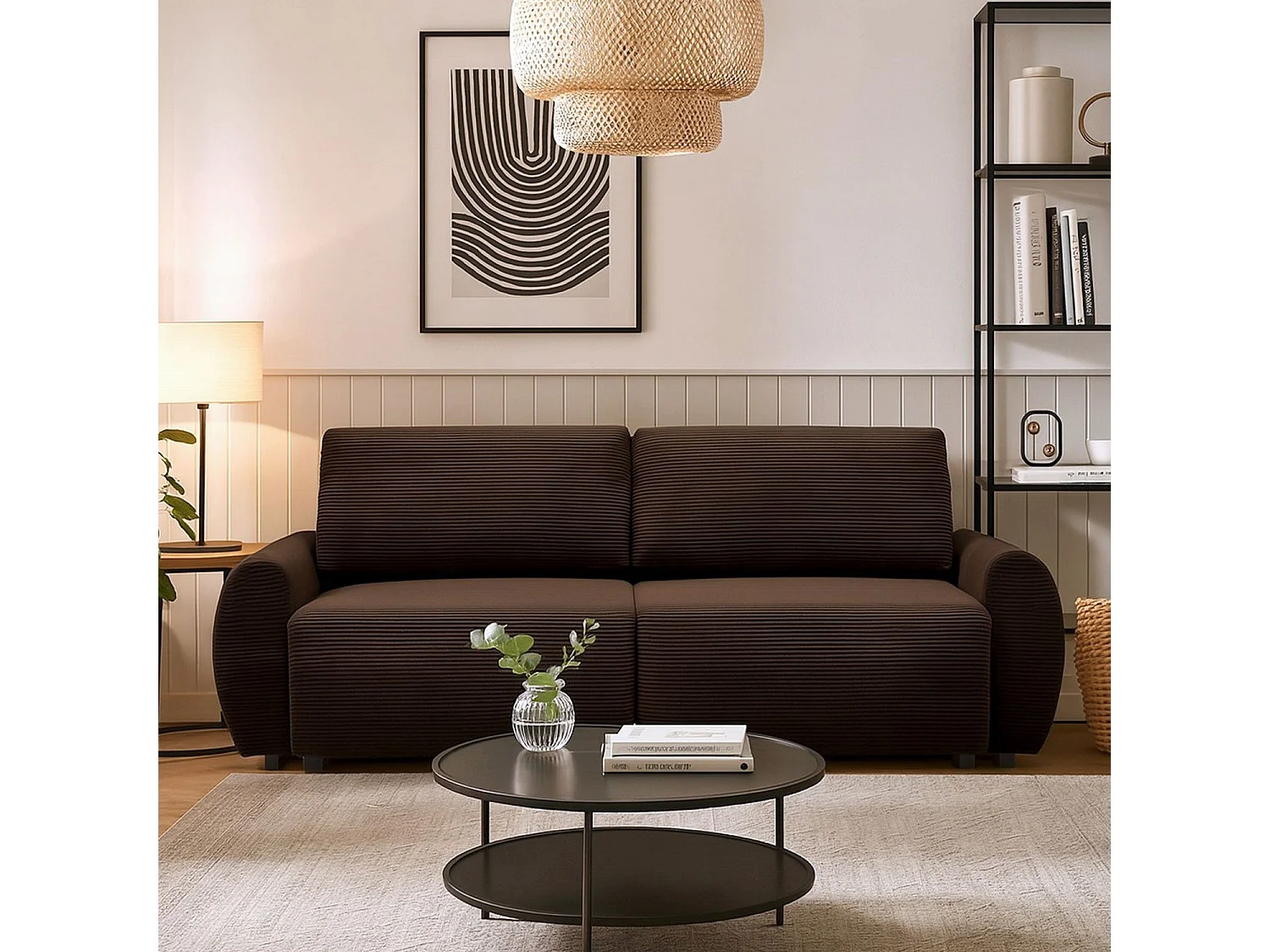 Canapé convertible 3 places Traviata Velours côtelé Marron