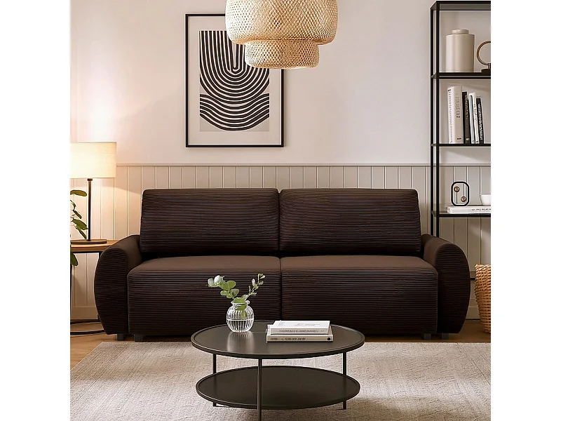 Canapé convertible 3 places Traviata Velours côtelé Marron