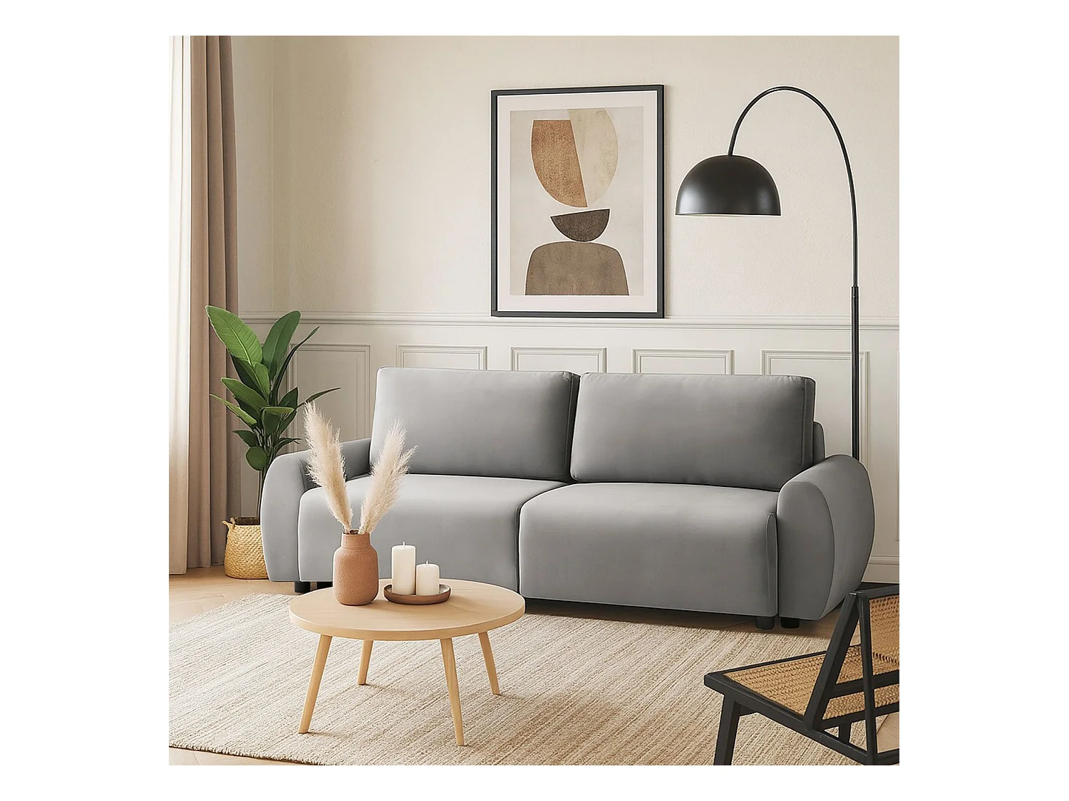 Canapé convertible 3 places Traviata Velours Gris