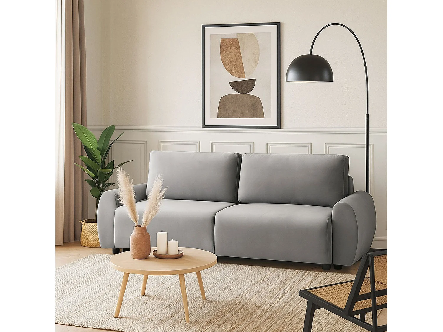 Canapé convertible 3 places Traviata Velours Gris