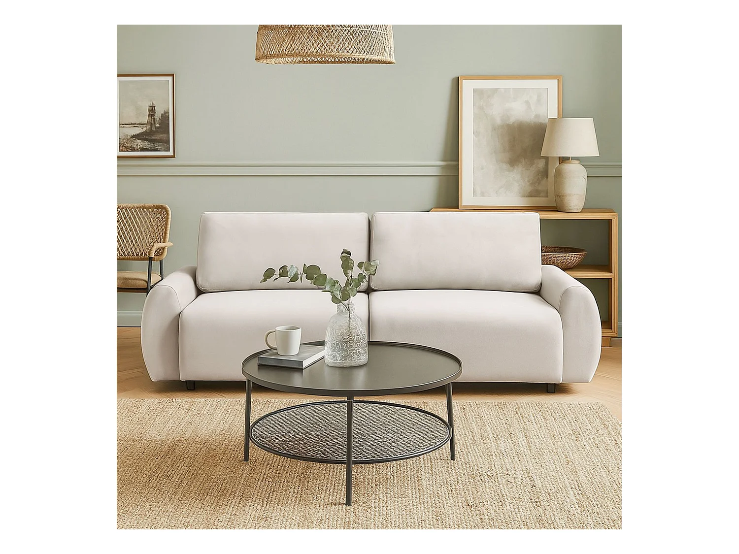 Canapé convertible 3 places Traviata Velours Beige