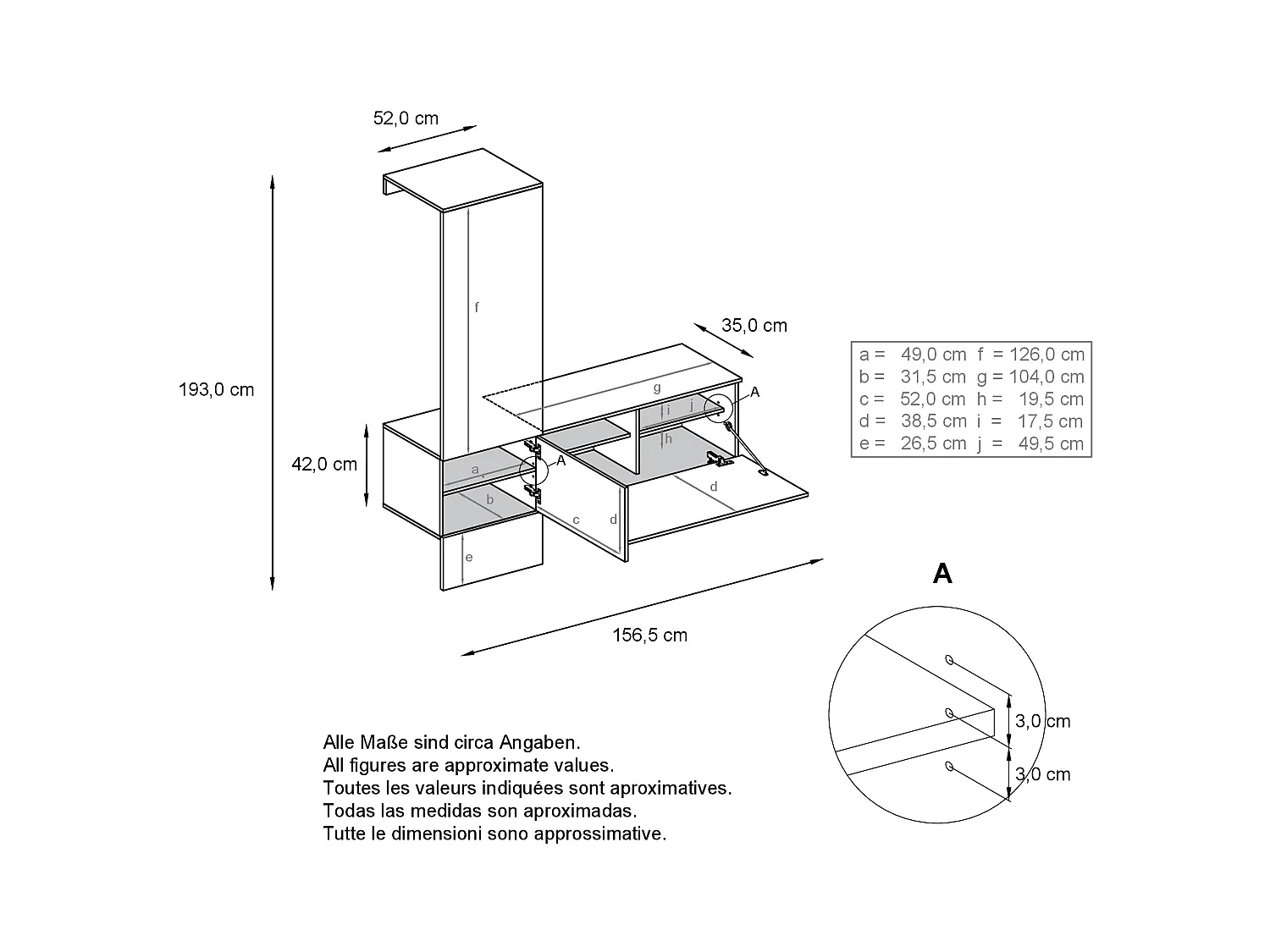 Penderie Carlton Set 4, Meuble d’entrée comprenant 1 panneau porte-manteaux, 1 module de commode, anthracite mat/chêne nature (156,5 x 193 x 35 cm)