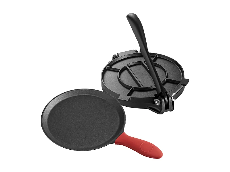 Heavy Duty Gietijzeren Tortillapers SucceBuy, 25 cm Chapatimaker, met Handvat en 100 Bakpapiertjes, voor Tortilla's