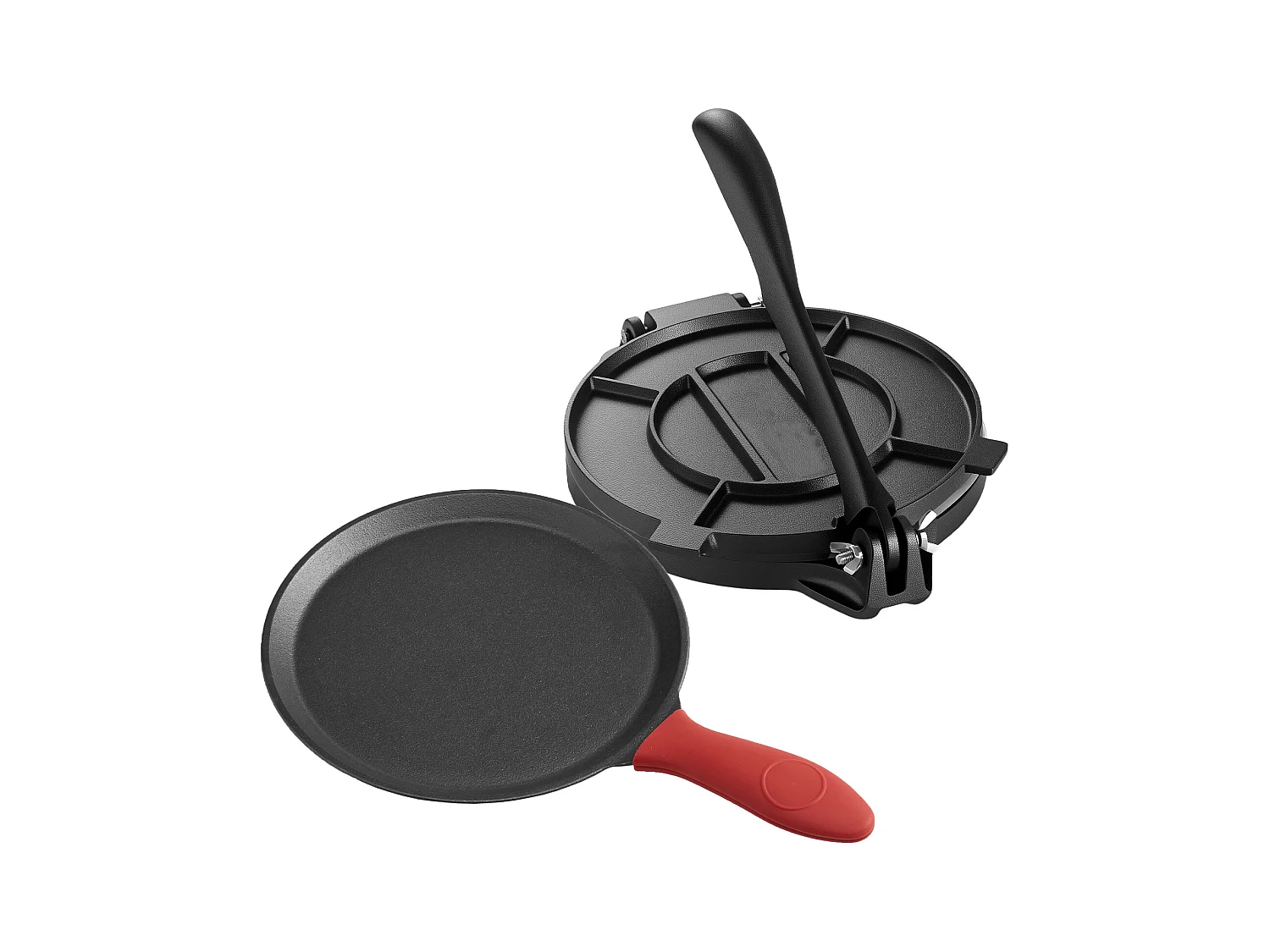 Presse à Tortillas SucceBuy en Fonte Résistant, Appareil à Chapati de 25 cm, avec Poignée et 100 Feuilles de Papiers-Parchemins, pour Tortilladoras