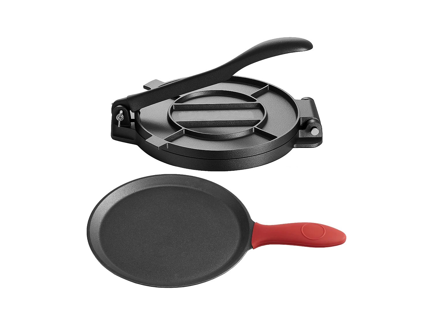 Presse à Tortillas SucceBuy en Fonte Résistant, Appareil à Chapati de 25 cm, avec Poignée et 100 Feuilles de Papiers-Parchemins, pour Tortilladoras