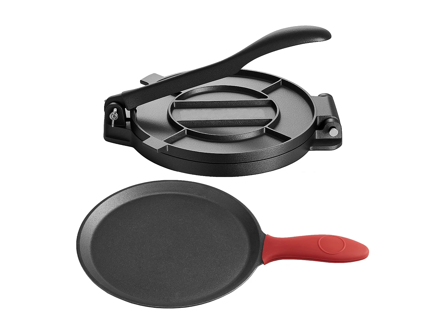 Presse à Tortillas SucceBuy en Fonte Résistant, Appareil à Chapati de 25 cm, avec Poignée et 100 Feuilles de Papiers-Parchemins, pour Tortilladoras