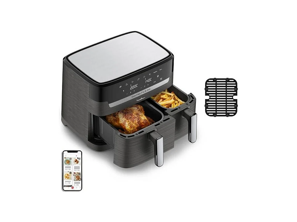 MOULINEX Friteuse sans huile 2 tiroirs, Friteuse a air et gril, 8 programmes, Air Fryer, Dual Easy Fry&Grill EZ905B20