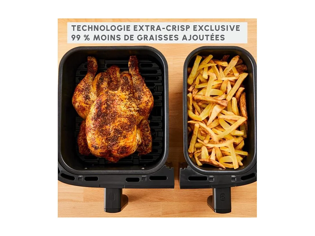 MOULINEX Friteuse sans huile 2 tiroirs, Friteuse a air et gril, 8 programmes, Air Fryer, Dual Easy Fry&Grill EZ905B20