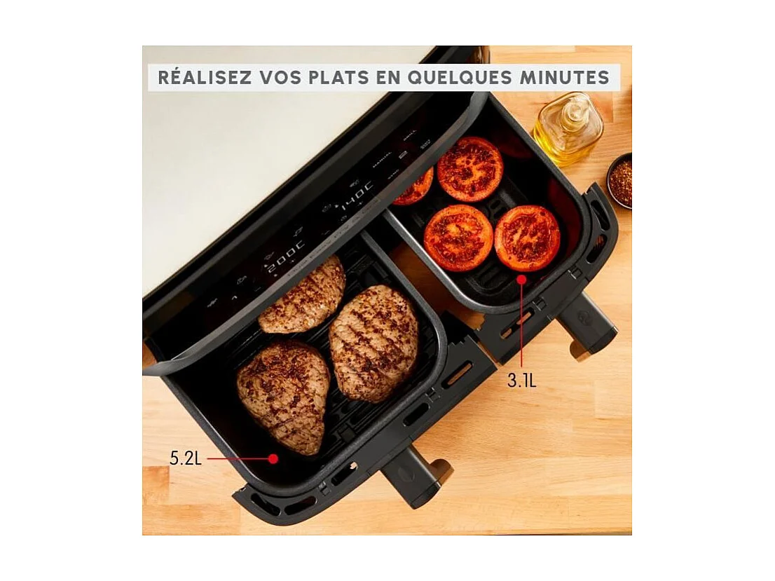 MOULINEX Friteuse sans huile 2 tiroirs, Friteuse a air et gril, 8 programmes, Air Fryer, Dual Easy Fry&Grill EZ905B20