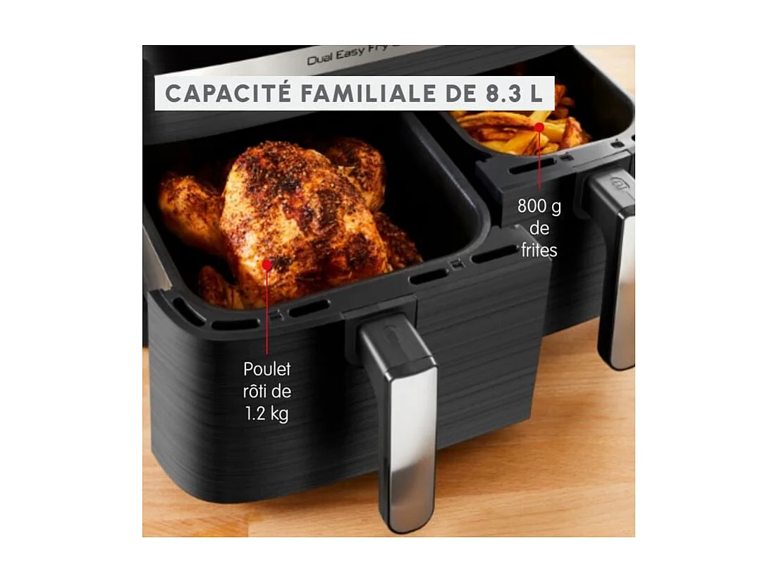 MOULINEX Friteuse sans huile 2 tiroirs, Friteuse a air et gril, 8 programmes, Air Fryer, Dual Easy Fry&Grill EZ905B20
