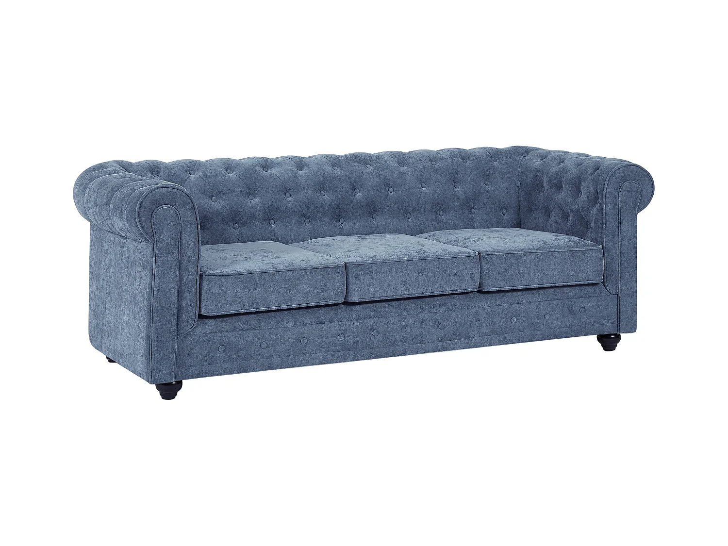 3-seters sofa, 2-seters sofa og lenestol i blått stoff CHESTERFIELD