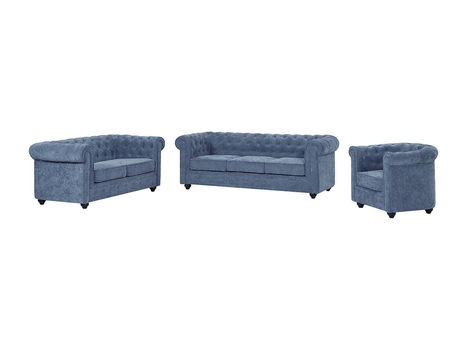 Sofa 3-Sitzer & 2-Sitzer & Sessel - Stoff - Blau - CHESTERFIELD günstig online kaufen