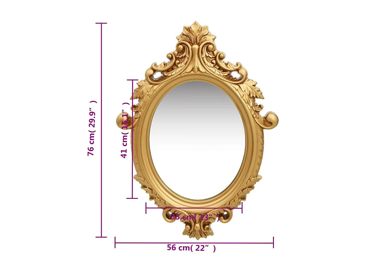 Espelho de Parede Dourado Estilo Castelo 56x76 cm para Decoração Elegante