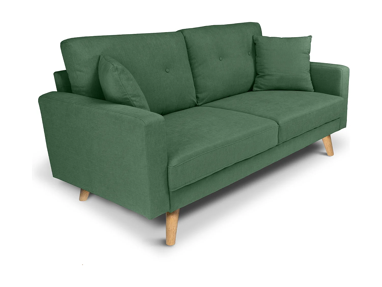 Divano 3 posti in tessuto vellutato verde abete piedi in legno - Chloe