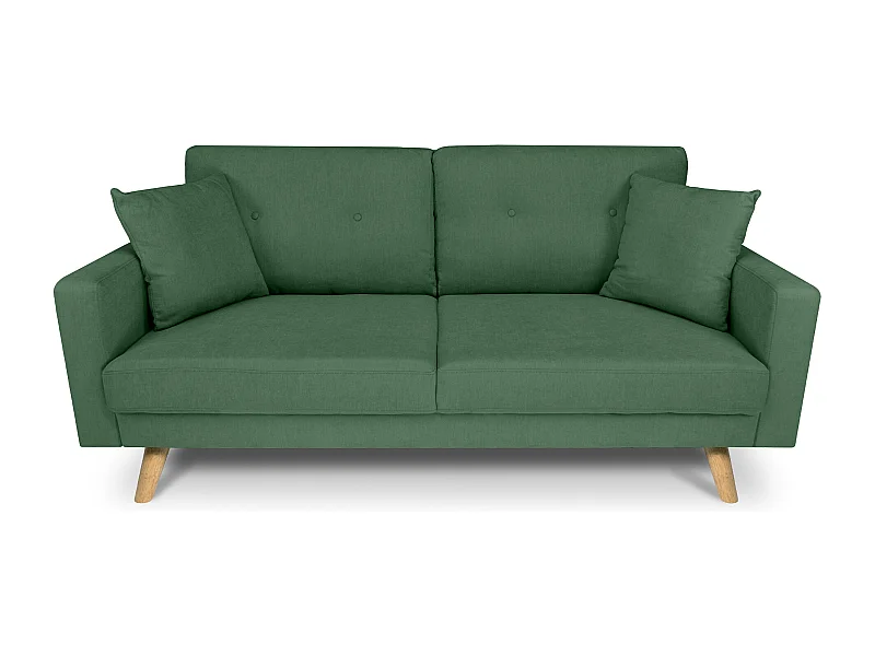 Divano 3 posti in tessuto vellutato verde abete piedi in legno - Chloe