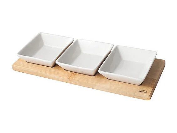 Set Plateau en Bois avec 3 Bols Lacor - Idéal pour Apéritifs et Présentation de Condiments