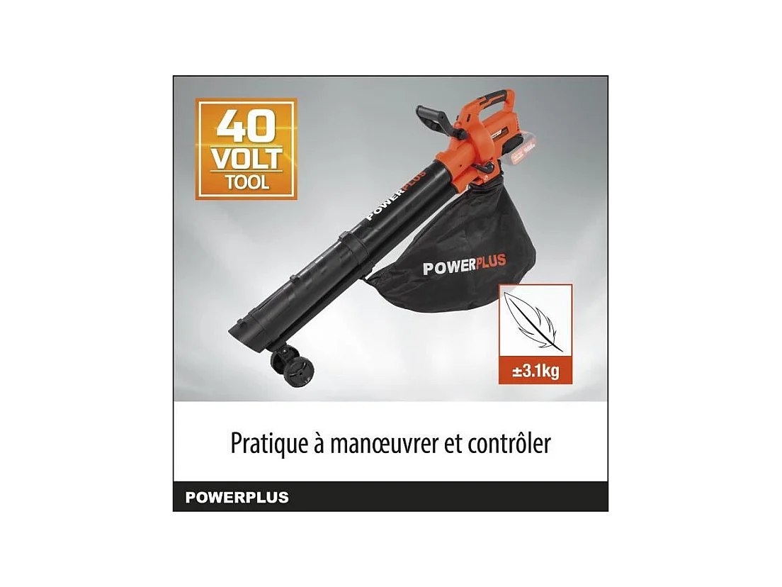 Aspirateur souffleur broyeur a batterie 40V POWDPG75270 - moteur brushless - Livré sans batterie ni chargeur