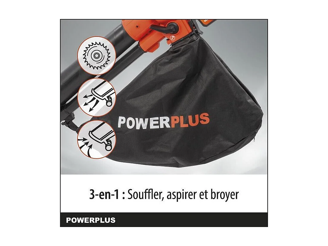 Aspirateur souffleur broyeur a batterie 40V POWDPG75270 - moteur brushless - Livré sans batterie ni chargeur