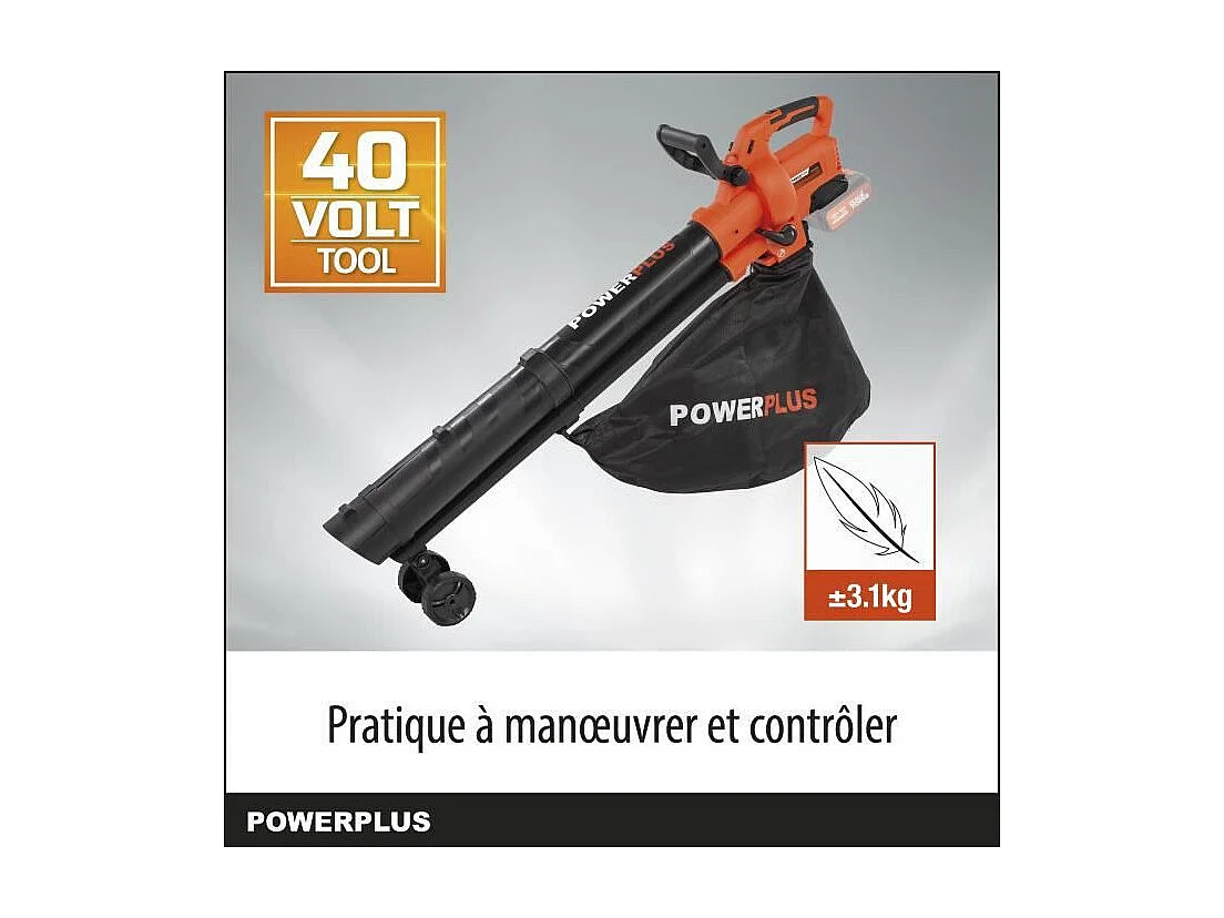 Aspirateur souffleur broyeur a batterie 40V POWDPG75270 - moteur brushless - Livré sans batterie ni chargeur