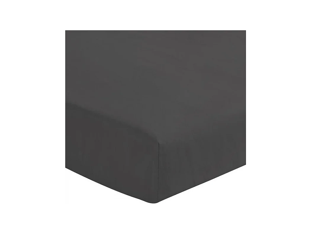 Drap Housse Uni 100% Coton Gris Foncé 140x190 cm - Bonnet 25cm