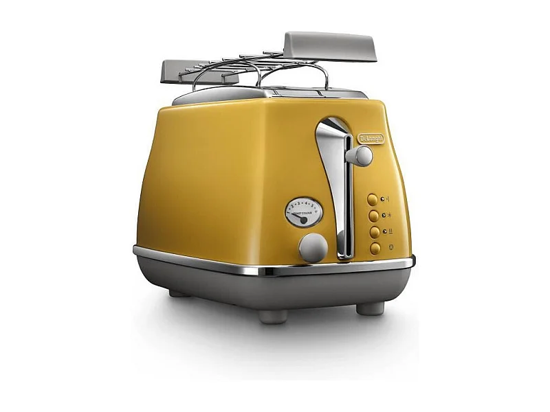 Toaster DELONGHI ICONA CAPITALS 2 tranches - 900W - Grille pain 3 fonctions - Chauffe viennoisseries inclus - Jaune
