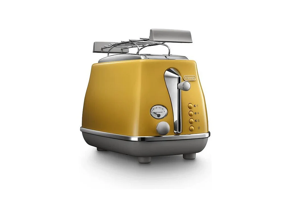 Toaster DELONGHI ICONA CAPITALS 2 tranches - 900W - Grille pain 3 fonctions - Chauffe viennoisseries inclus - Jaune