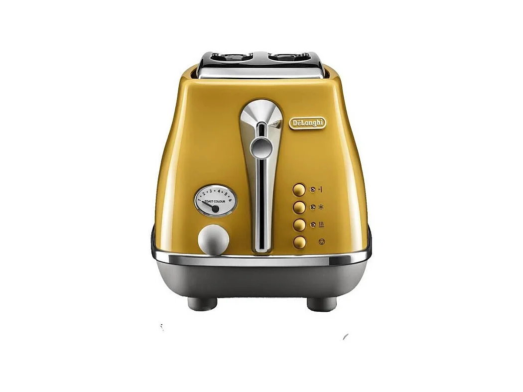 Toaster DELONGHI ICONA CAPITALS 2 tranches - 900W - Grille pain 3 fonctions - Chauffe viennoisseries inclus - Jaune
