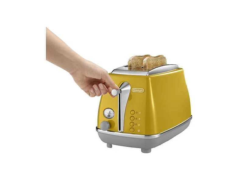 Toaster DELONGHI ICONA CAPITALS 2 tranches - 900W - Grille pain 3 fonctions - Chauffe viennoisseries inclus - Jaune