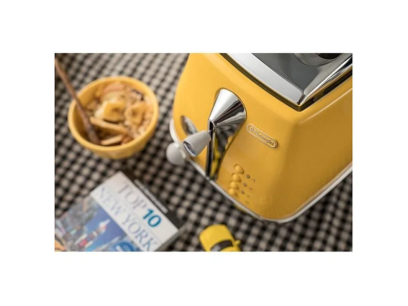 Toaster DELONGHI ICONA CAPITALS 2 tranches - 900W - Grille pain 3 fonctions - Chauffe viennoisseries inclus - Jaune