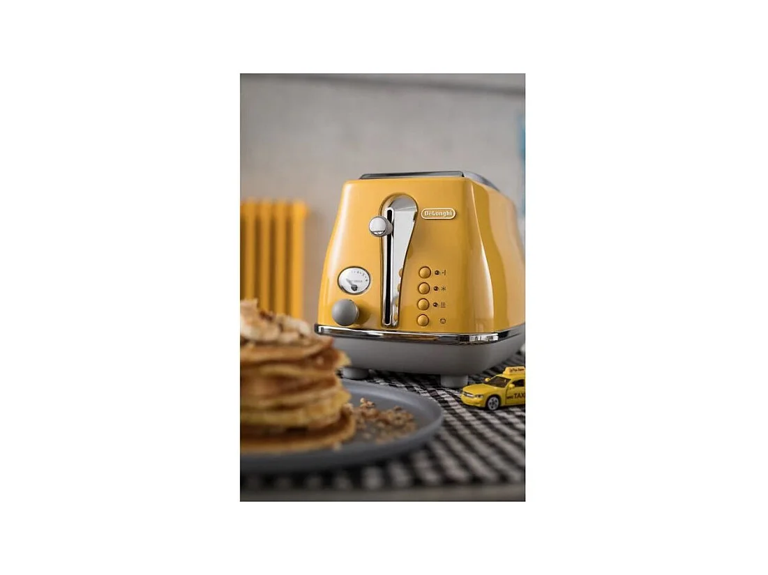 Toaster DELONGHI ICONA CAPITALS 2 tranches - 900W - Grille pain 3 fonctions - Chauffe viennoisseries inclus - Jaune