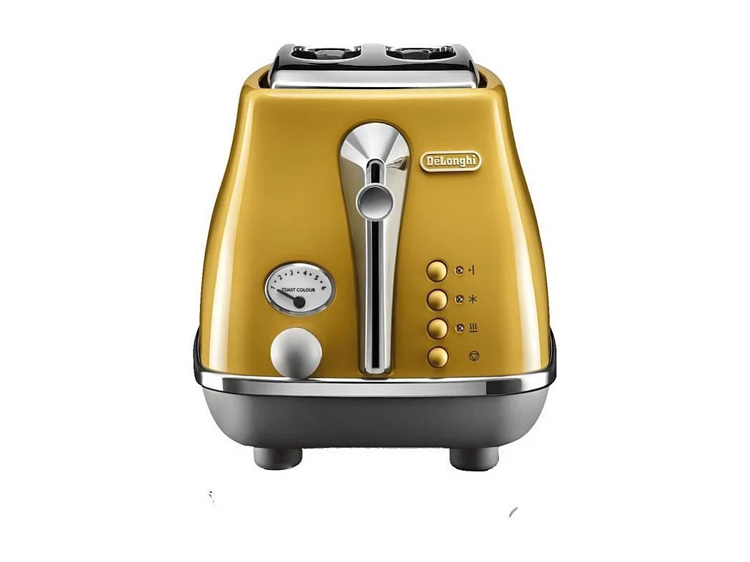 Toaster DELONGHI ICONA CAPITALS 2 tranches - 900W - Grille pain 3 fonctions - Chauffe viennoisseries inclus - Jaune