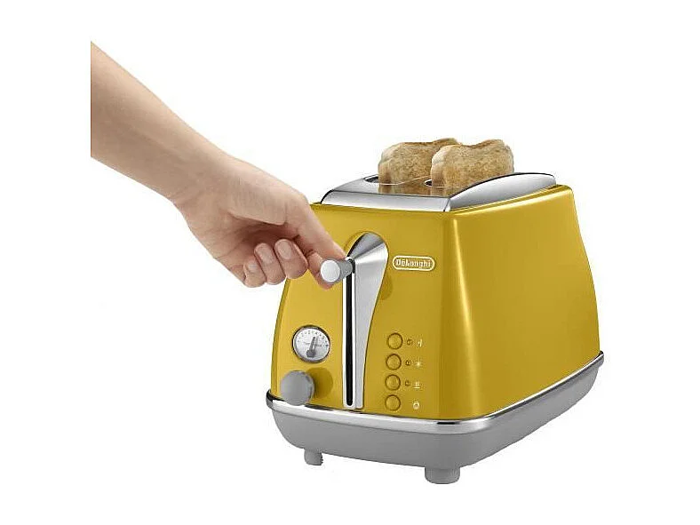 Toaster DELONGHI ICONA CAPITALS 2 tranches - 900W - Grille pain 3 fonctions - Chauffe viennoisseries inclus - Jaune