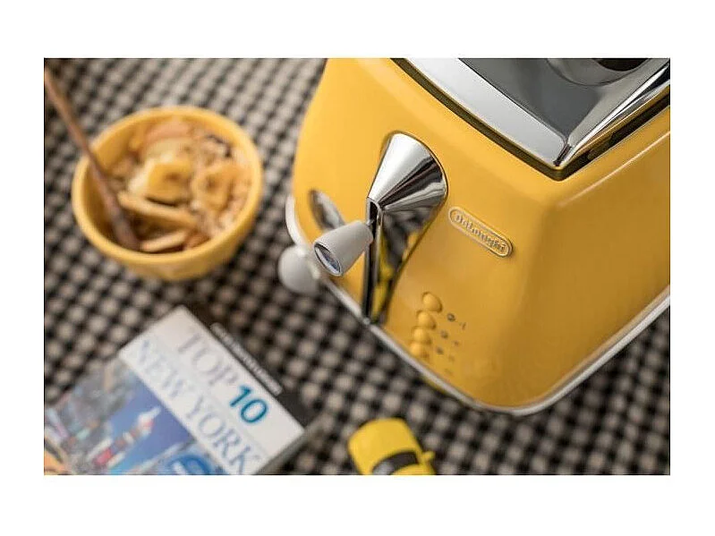 Toaster DELONGHI ICONA CAPITALS 2 tranches - 900W - Grille pain 3 fonctions - Chauffe viennoisseries inclus - Jaune