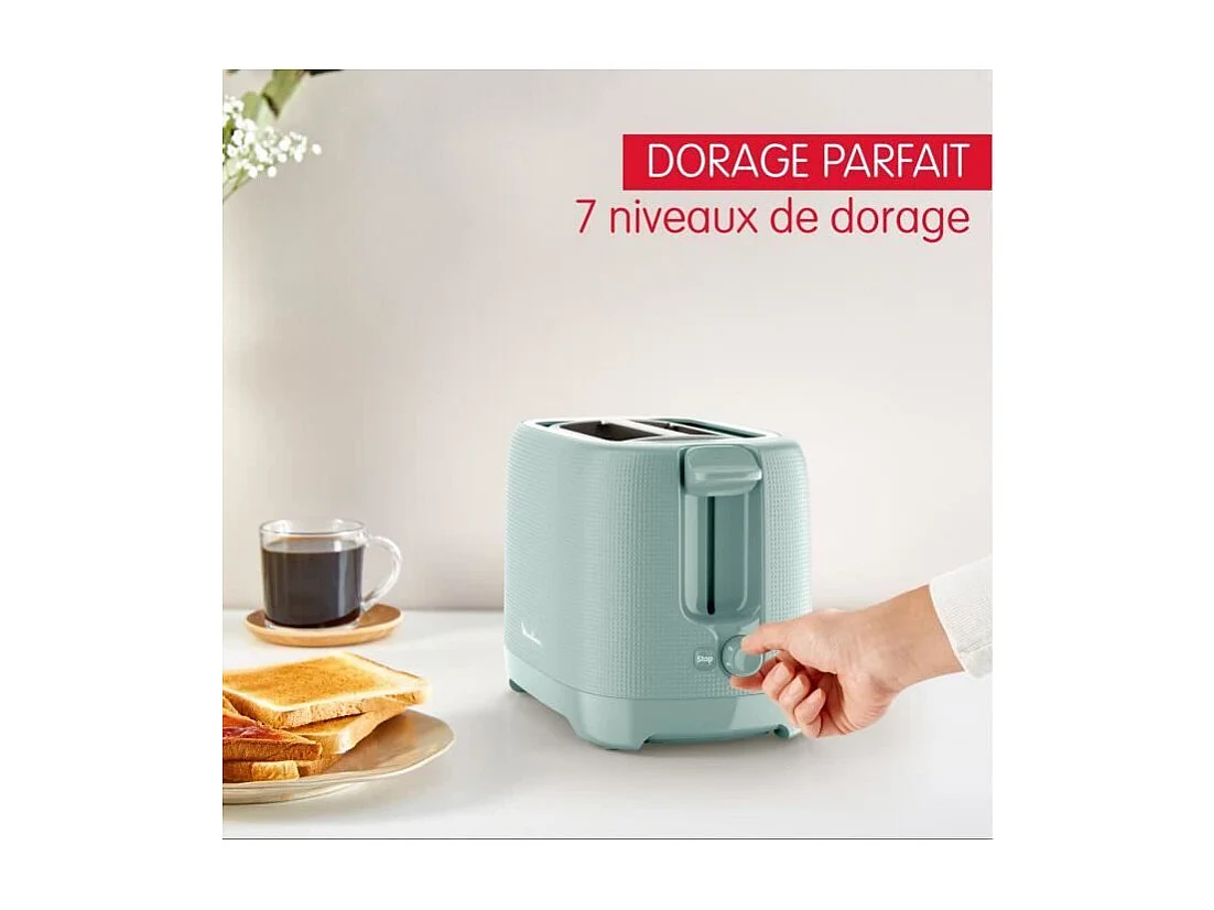 MOULINEX Grille-pain 2 fentes, 7 niveaux de dorage, Réchauffe viennoiseries, Fentes larges, Poignée surélévation, Morning LT