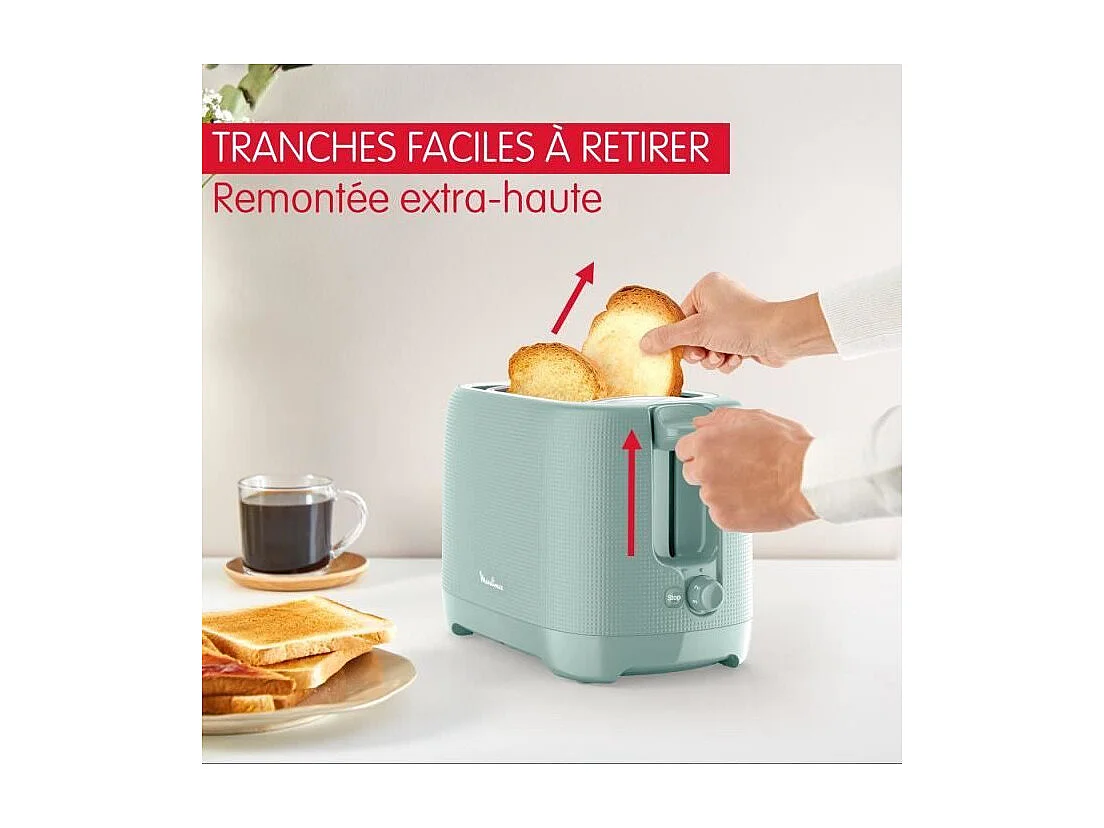 MOULINEX Grille-pain 2 fentes, 7 niveaux de dorage, Réchauffe viennoiseries, Fentes larges, Poignée surélévation, Morning LT